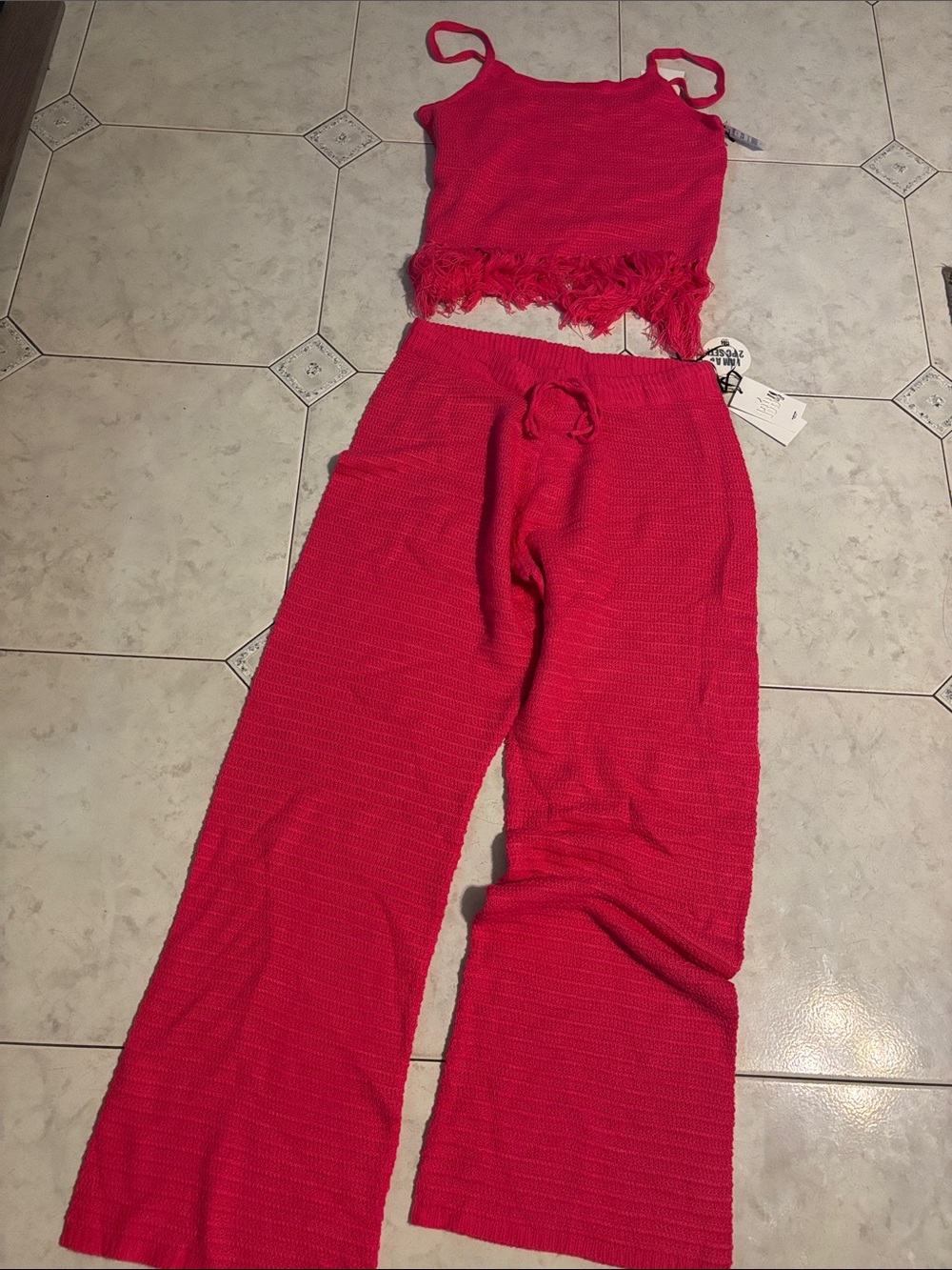 Women’s Red Knit Boot Flare Pants with Tie Waist